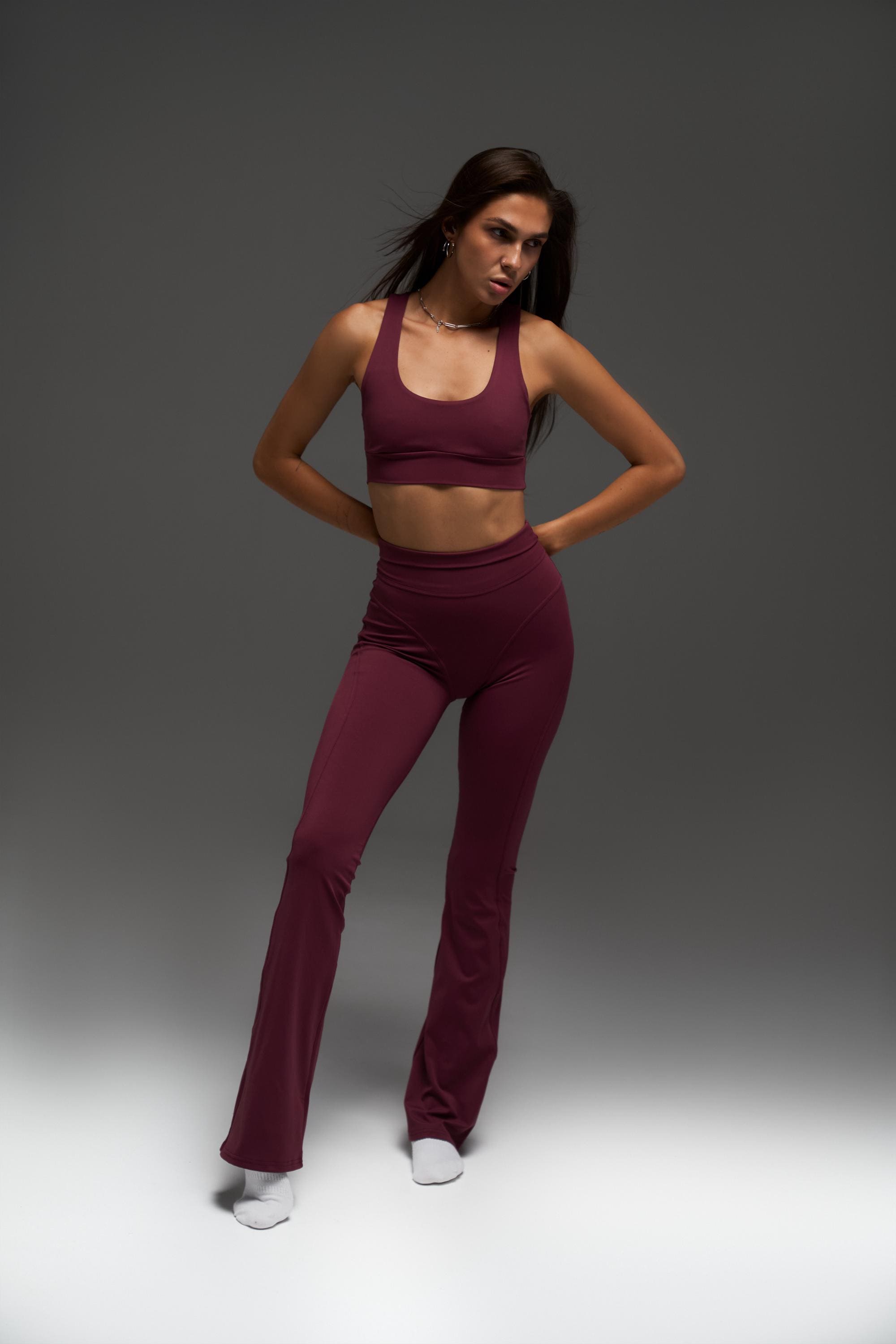 High Waist Flare Yoga Pants | Sculpting Activewear Leggings , Dark Cherry