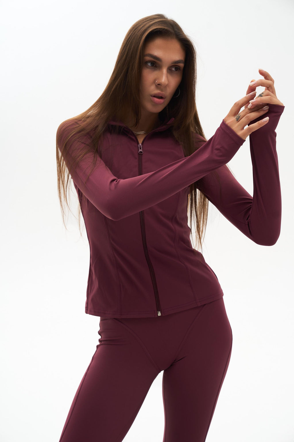 Zip Up Rashguard Top | Sculpting Activewear Jacket, Dark Cherry