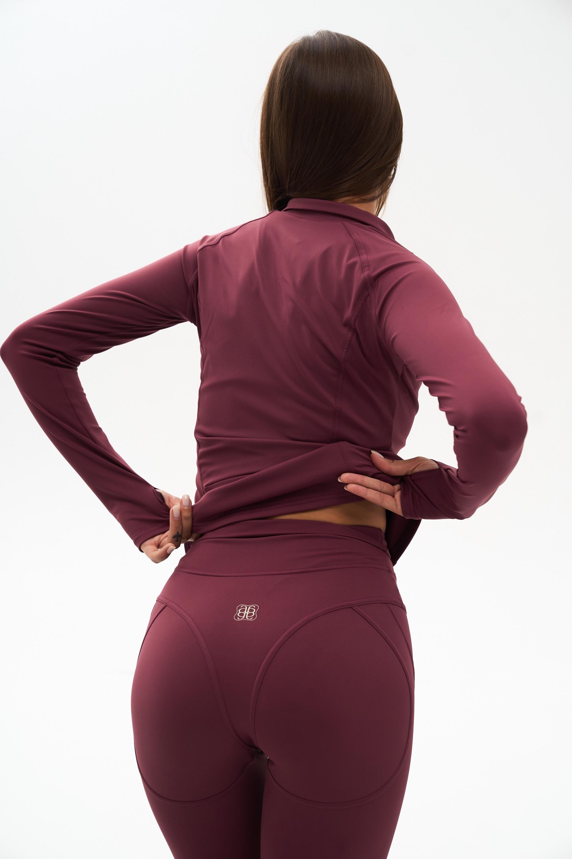 Zip Up Rashguard Top | Sculpting Activewear Jacket, Dark Cherry