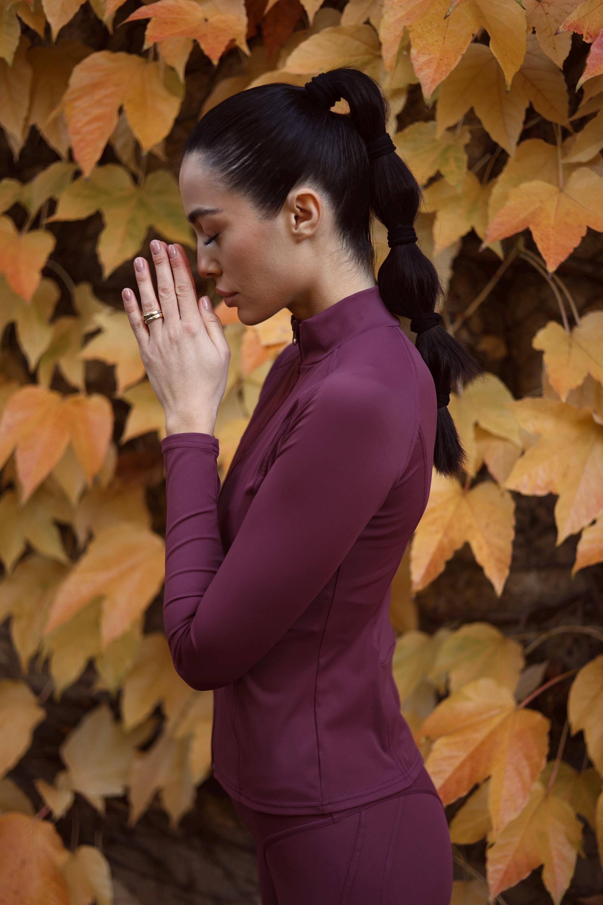 Zip Up Rashguard Top | Sculpting Activewear Jacket, Dark Cherry